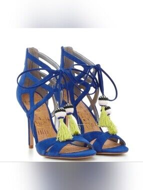 Sam Edelman Royal Blue Suede Lace-Up Heels Tassel Azela Ankle Zip Size 7